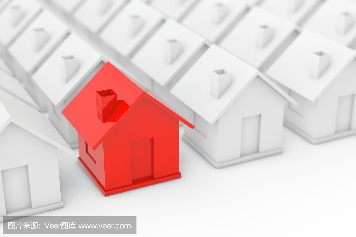 房地产业概念。红房子在白色