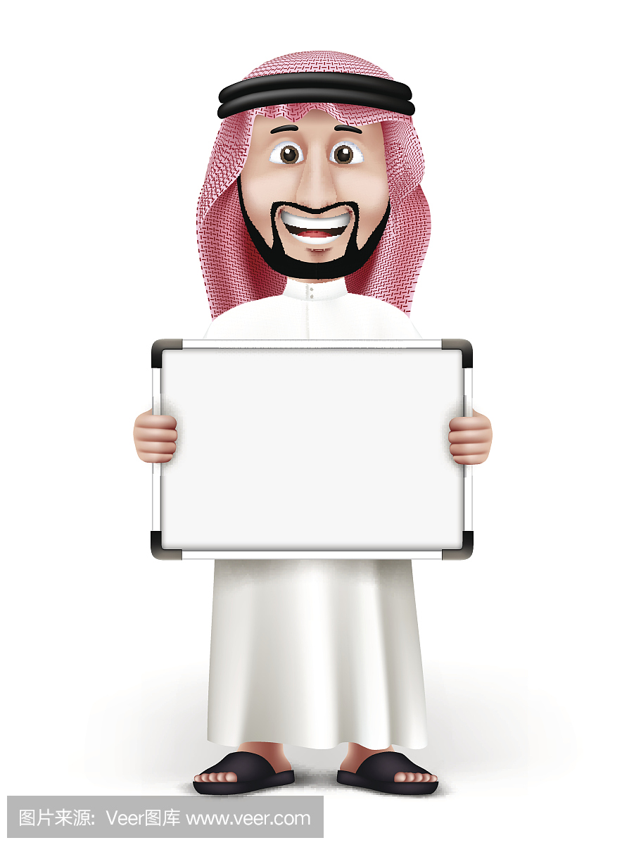 3D英俊的沙特阿拉伯人在传统服饰架