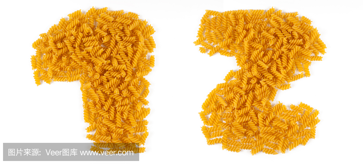 数字与面食数字1和2。