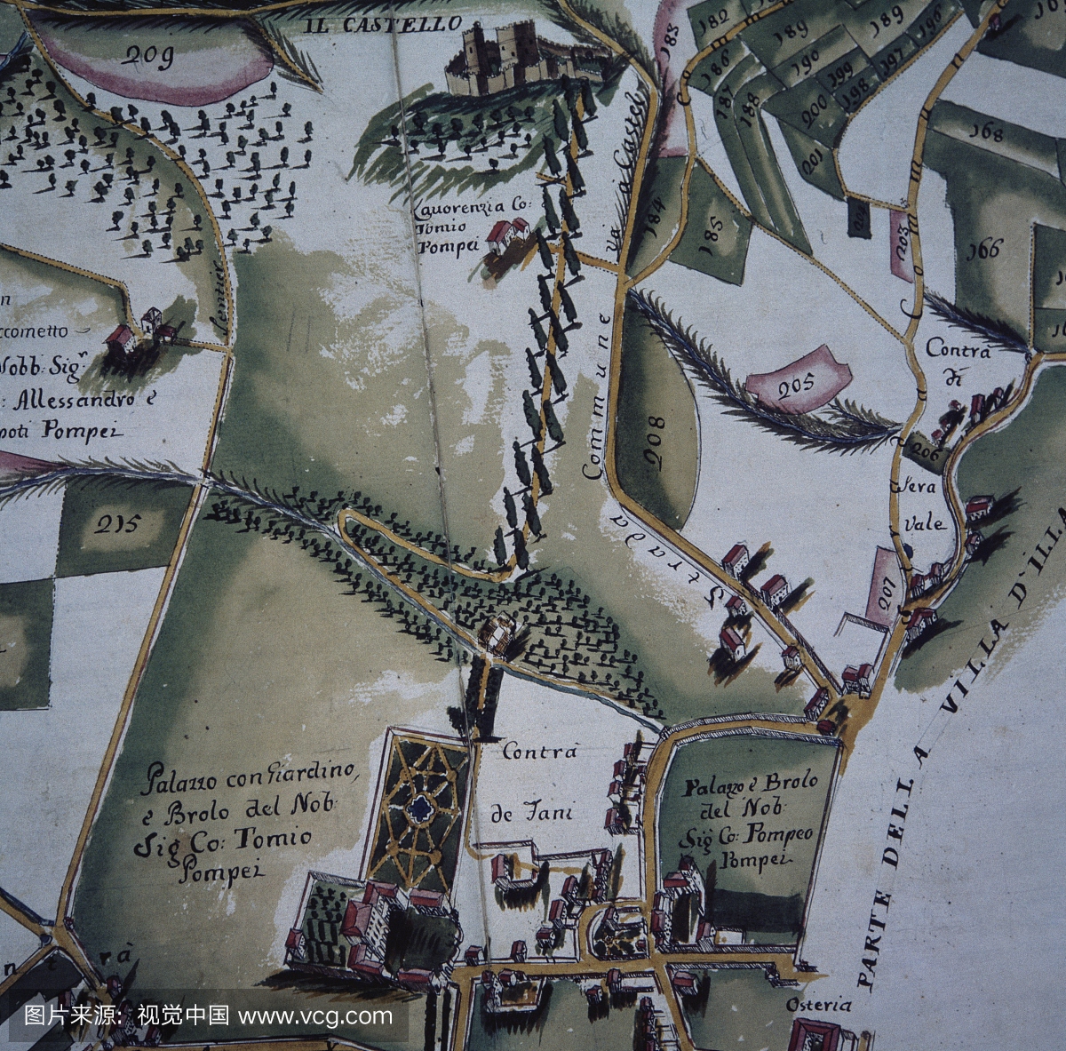 从维罗纳市及其郊区的地图,意大利,18世纪的细