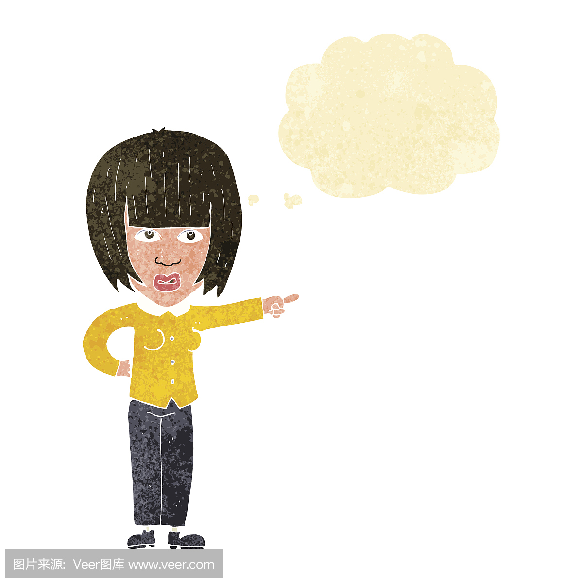 卡通指着恼人的女人与思想泡沫
