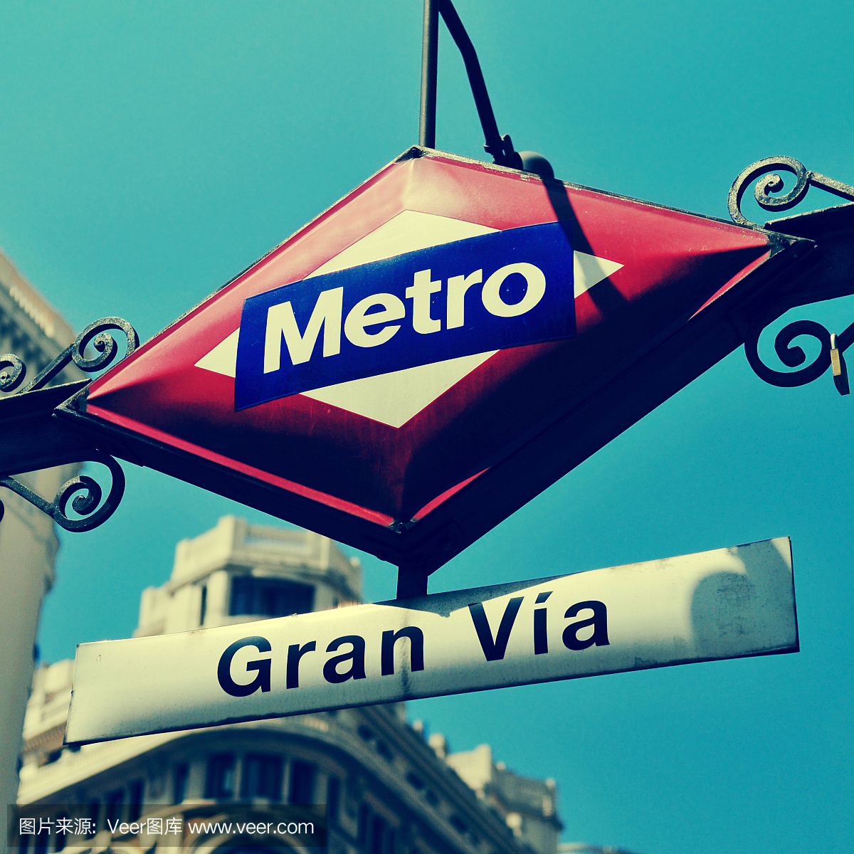 Gran Via地铁站的标志在马德里,西班牙
