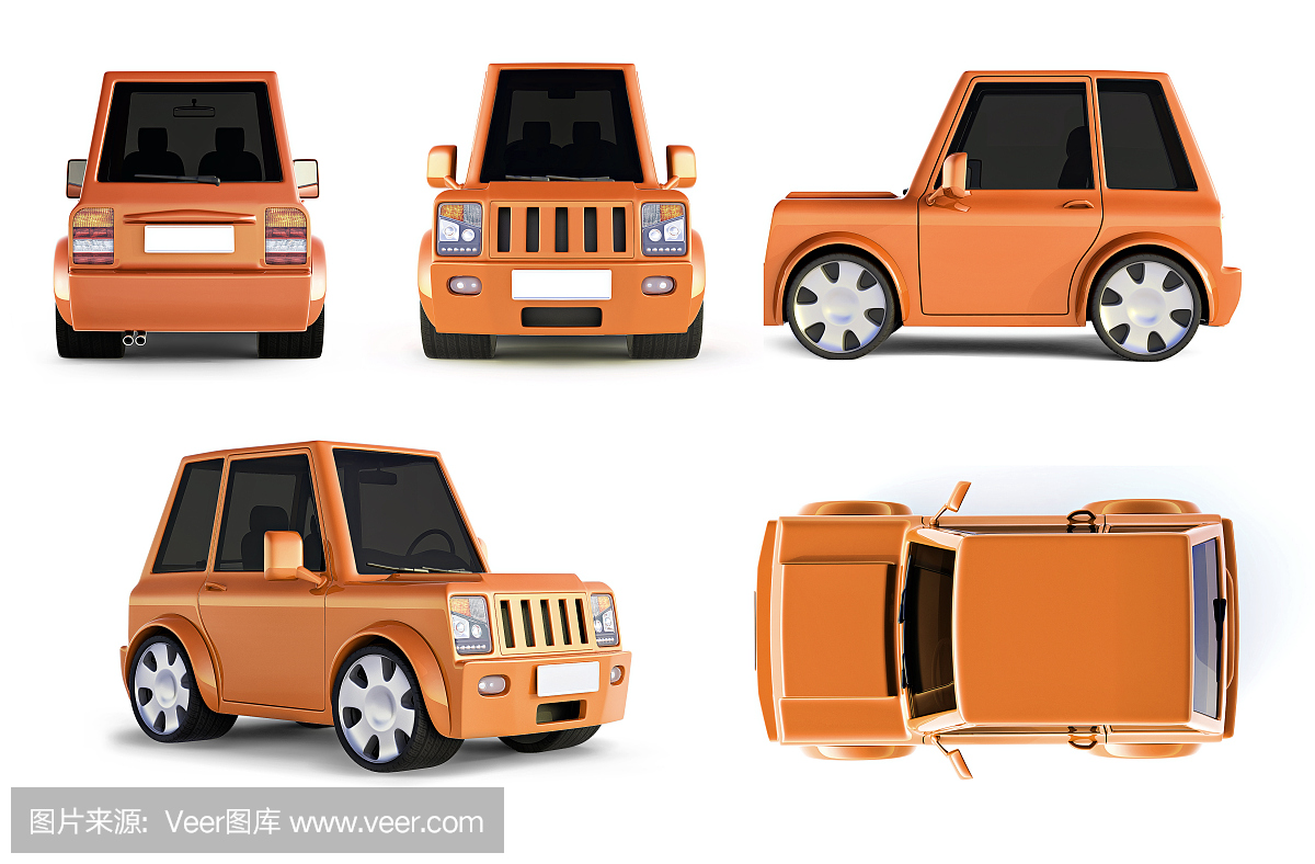 橙色SUV卡通车3D视图全部视图