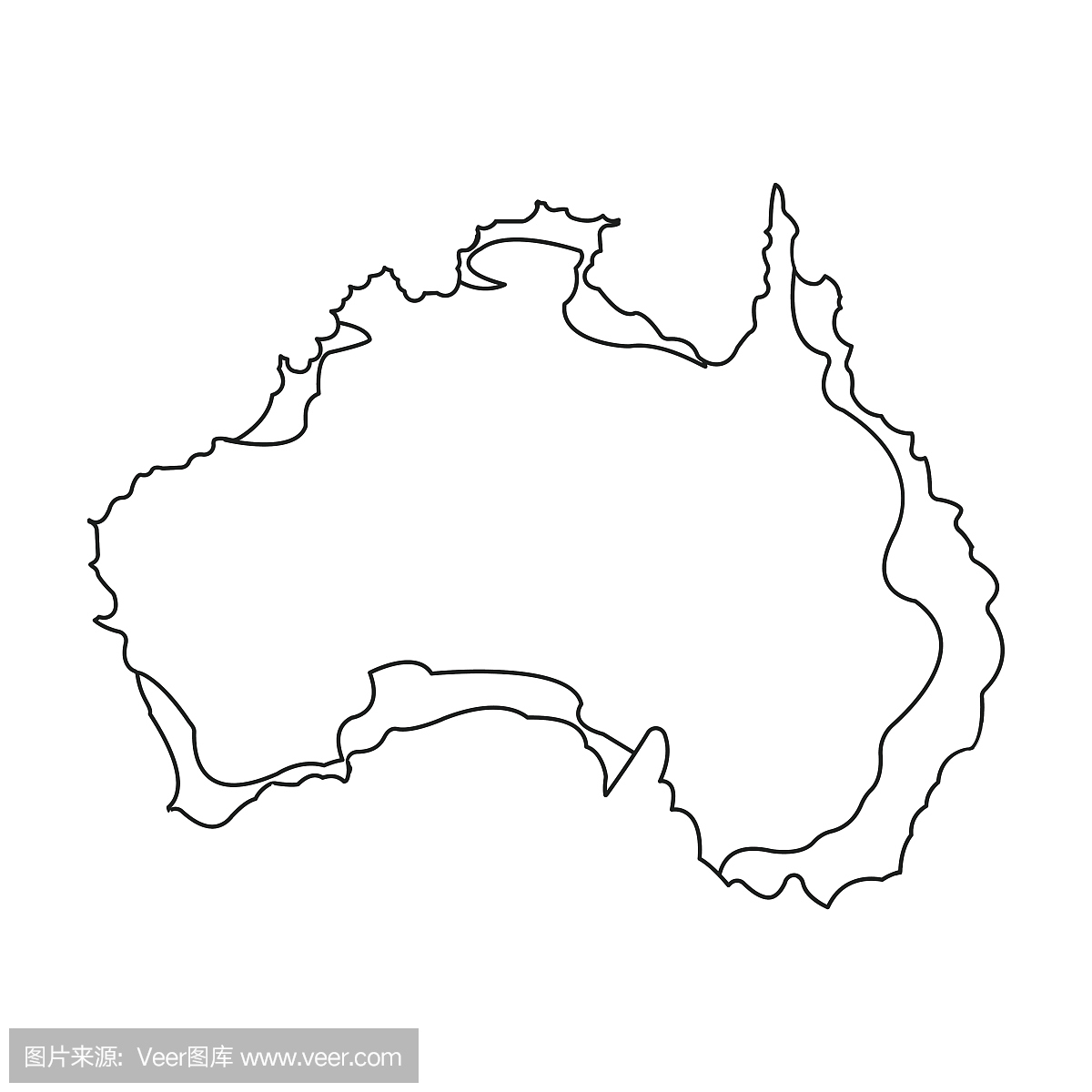 在白色背景孤立的轮廓风格的澳大利亚的领土图