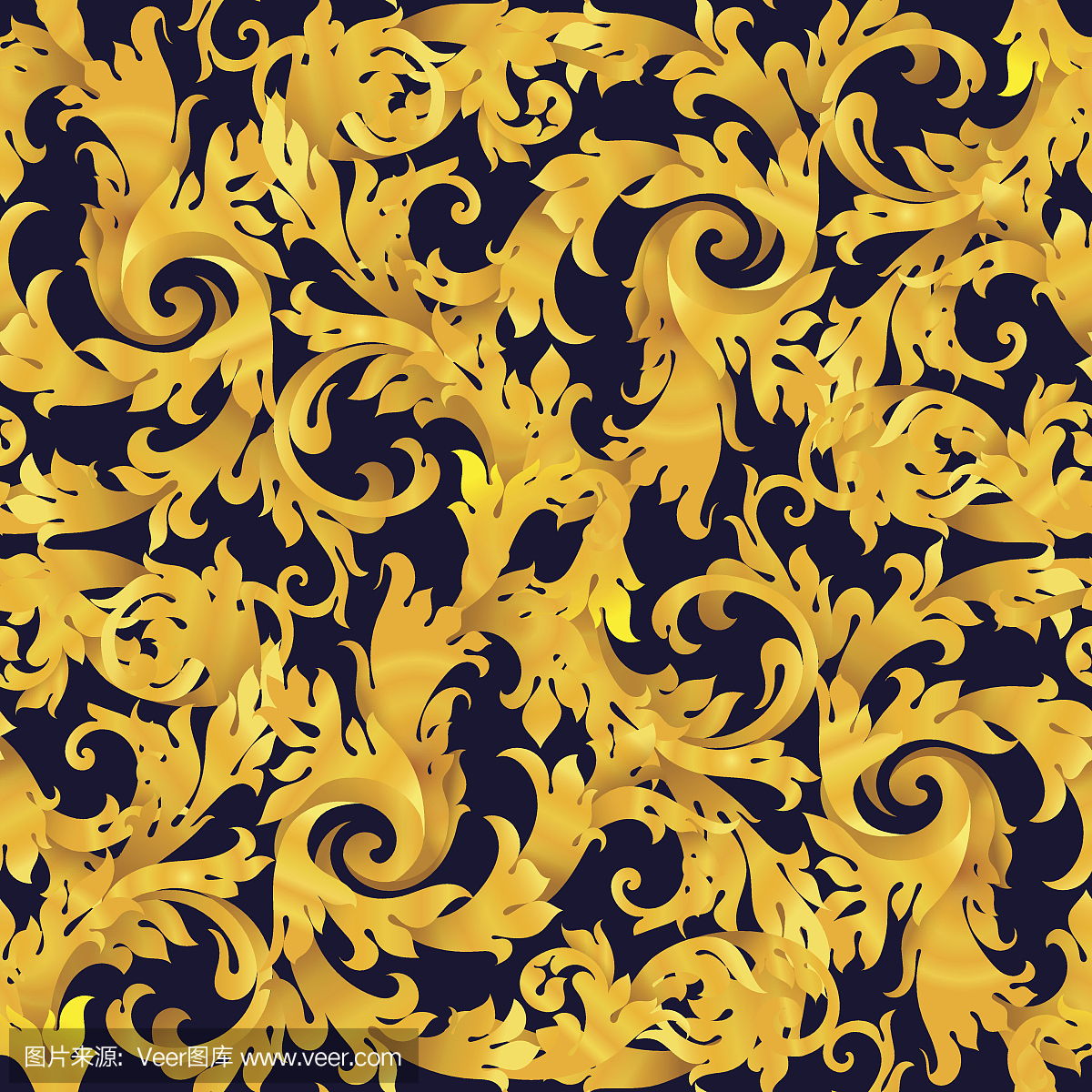 金色无缝矢量维多利亚巴洛克风格的背景。文艺