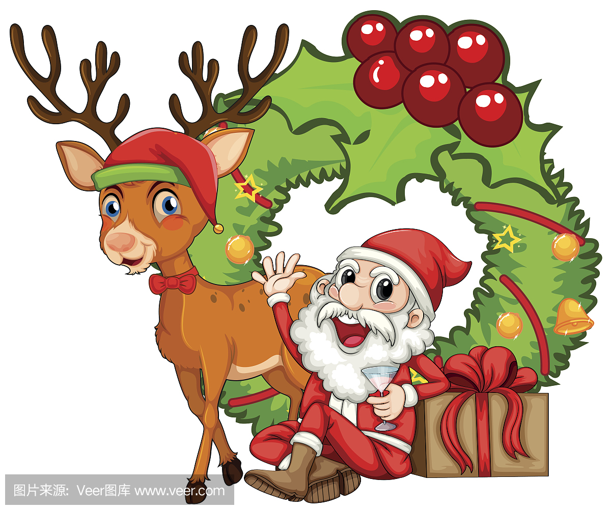 圣诞主题与圣诞老人和驯鹿
