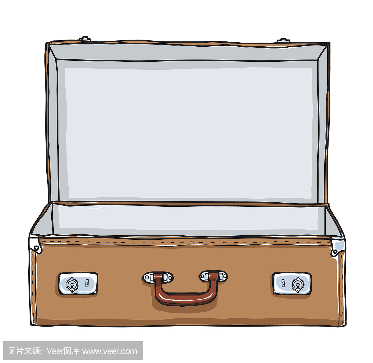 棕色手提箱复古空手提箱手绘矢量艺术插画