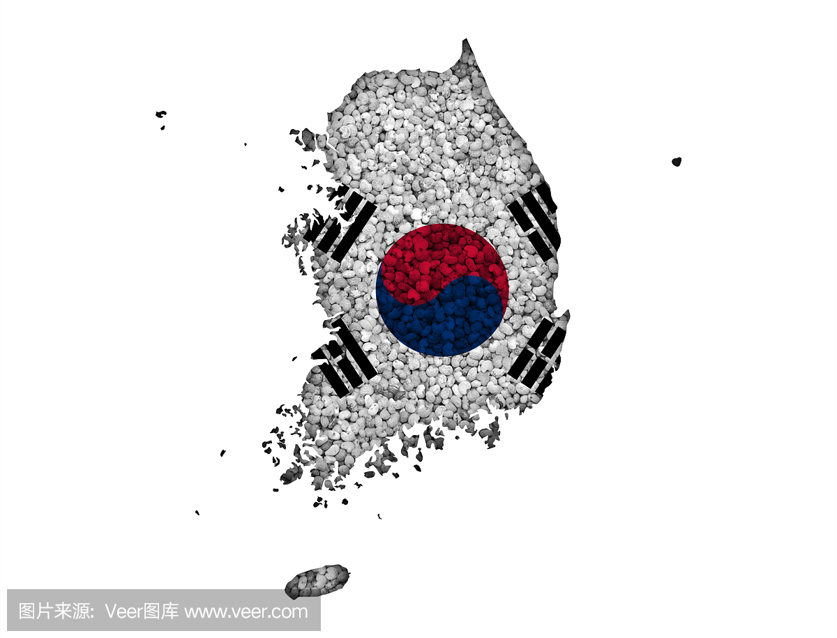 韩国地图和国旗