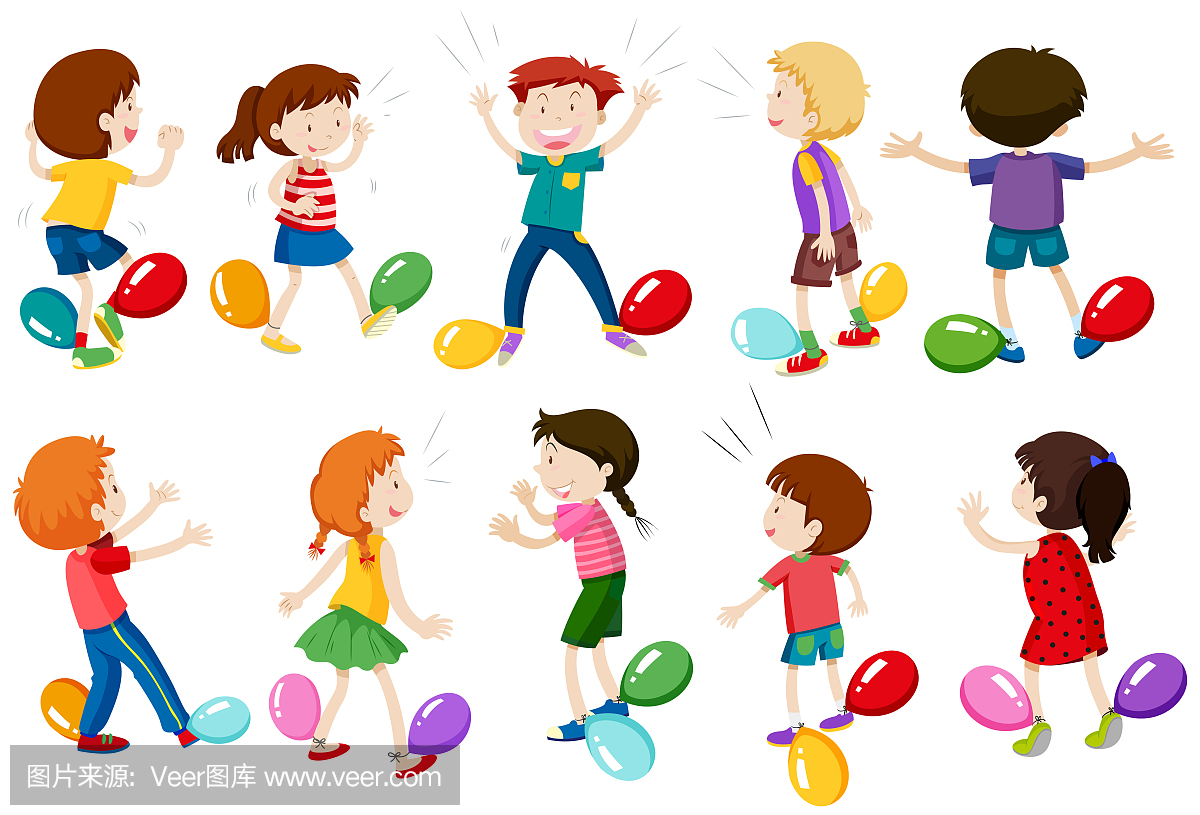 Children Play Balloon Stomp Game