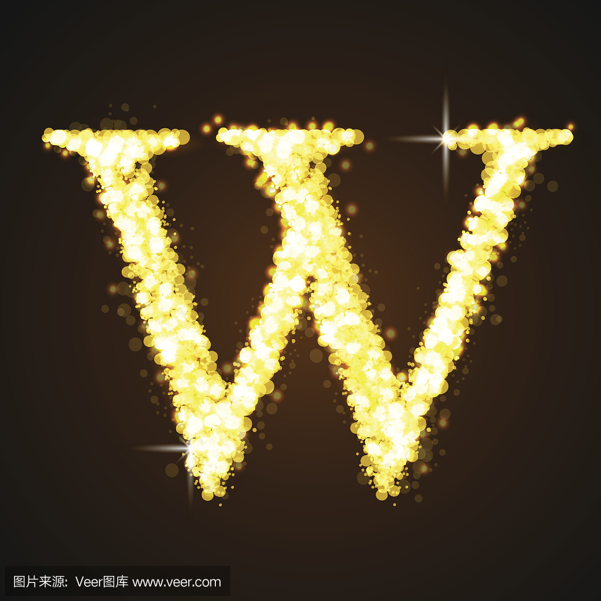 字母W的金色闪闪的星星