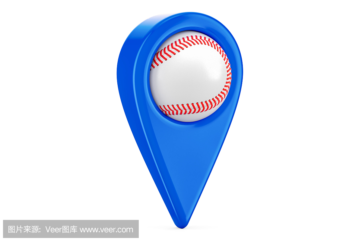 映射与棒球球,位置概念的指针。在白色背景隔
