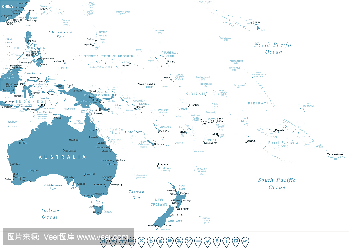 澳大利亚和大洋洲 - 地图和导航标签 - 插图