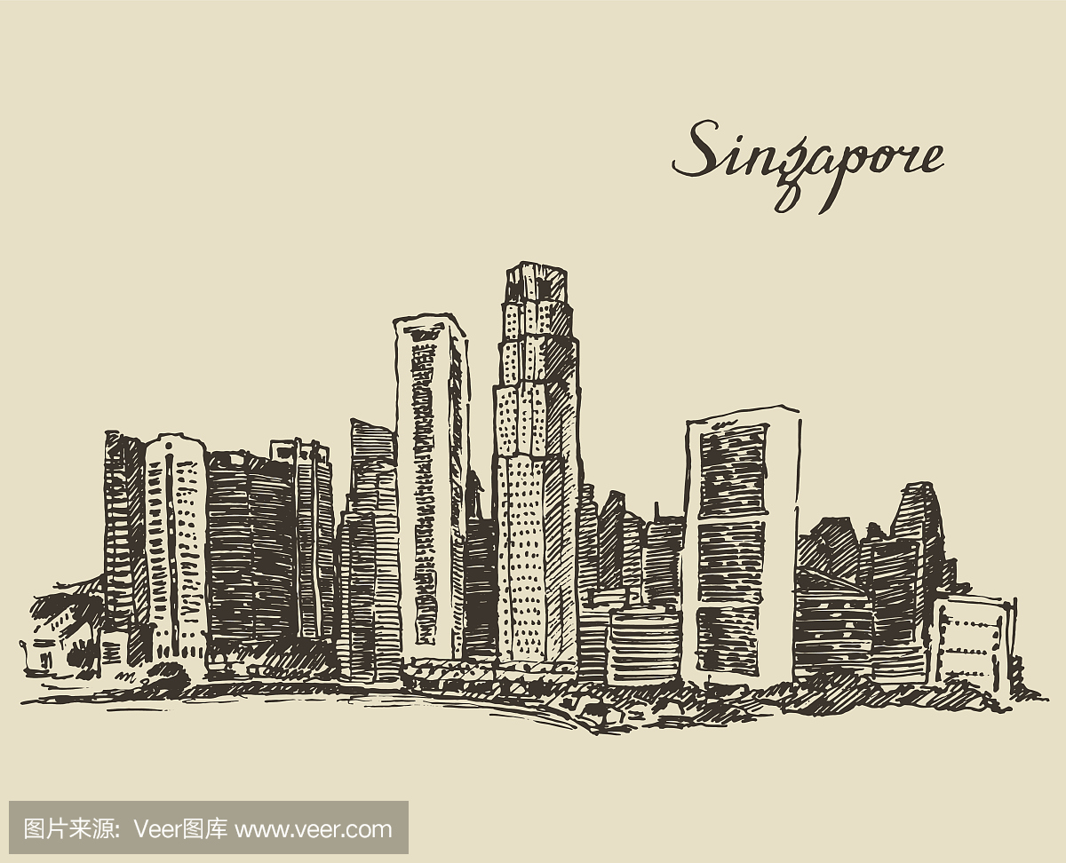 新加坡建筑手绘素描