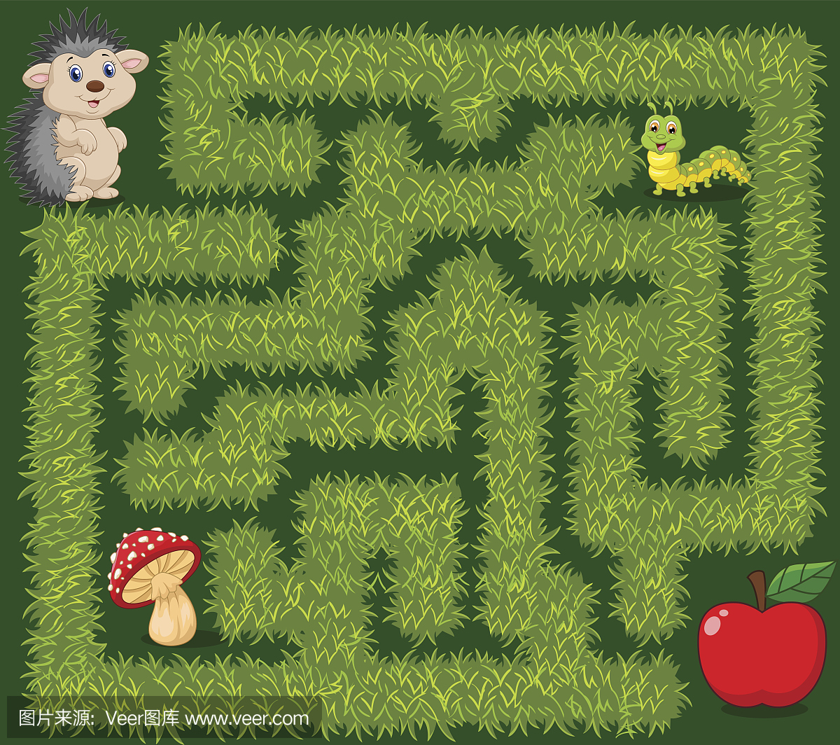 帮助刺猬找到苹果水果在草地上的方式