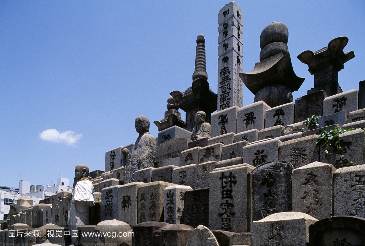 墓碑在日本关西,关西,大阪,六世纪寺,日本