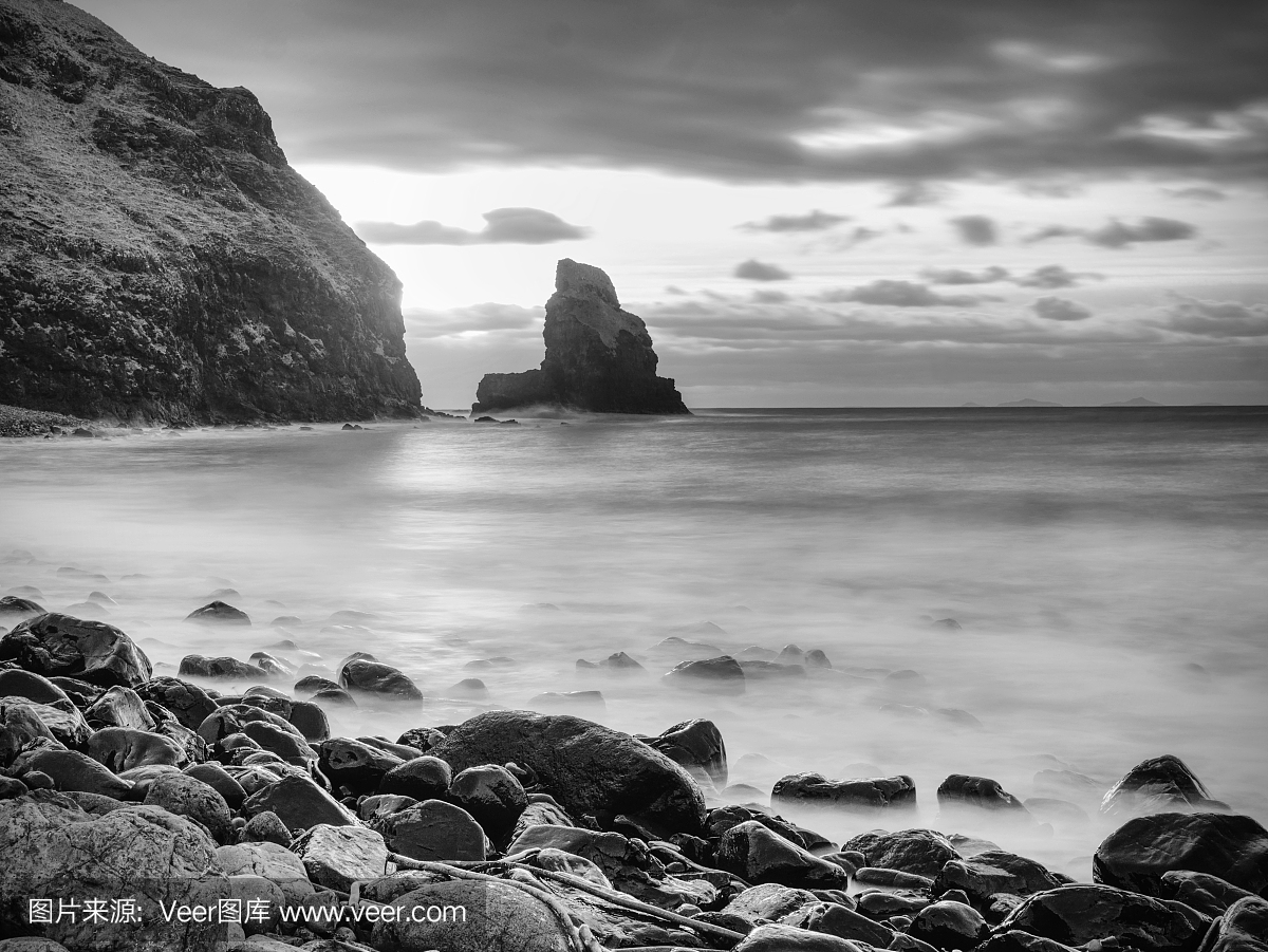 Rocky coast of sea. Slow shutter speed for smo
