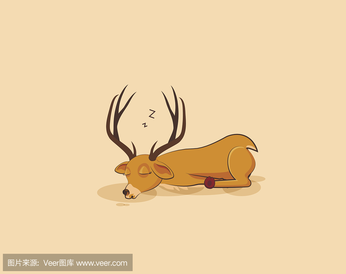 插图孤立的表情符号角色卡通鹿睡在肚子上