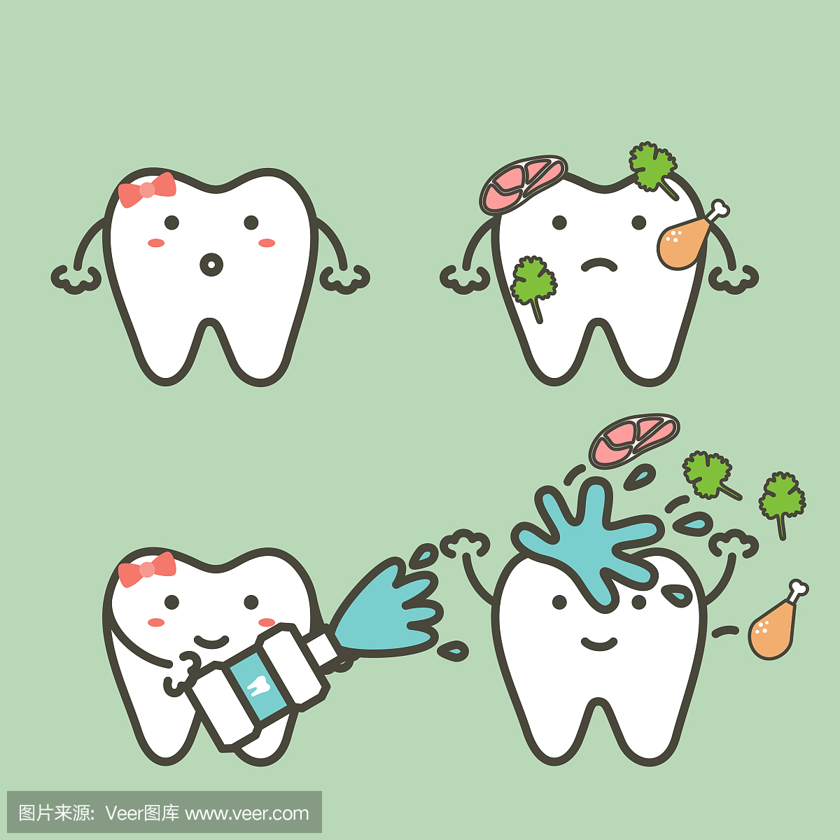 通过漱口水将牙齿粘在牙齿上的步骤,以保护龋