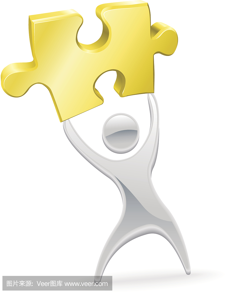 金属吉祥物举起拼图拼图