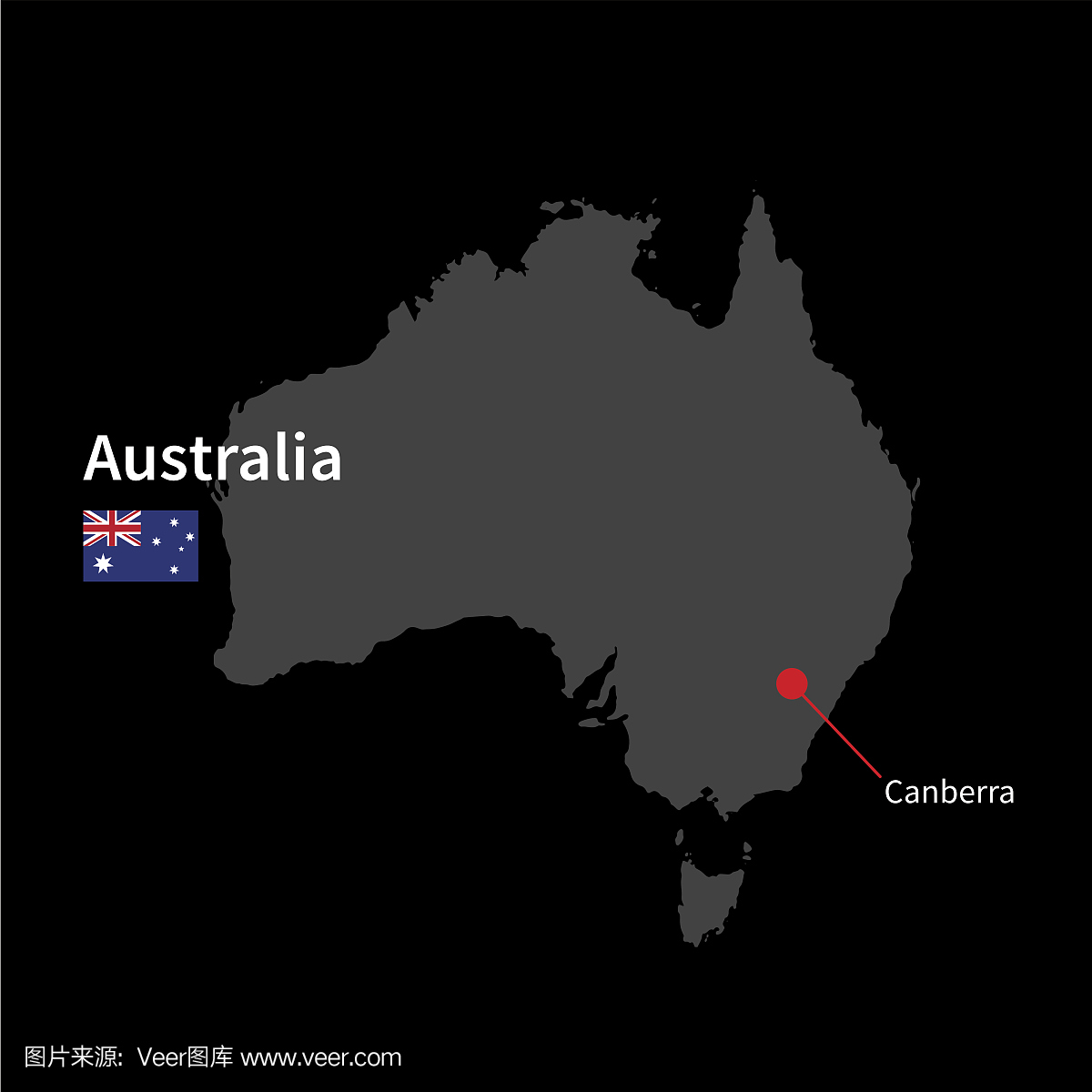 澳大利亚和首都堪培拉与国旗的详细地图