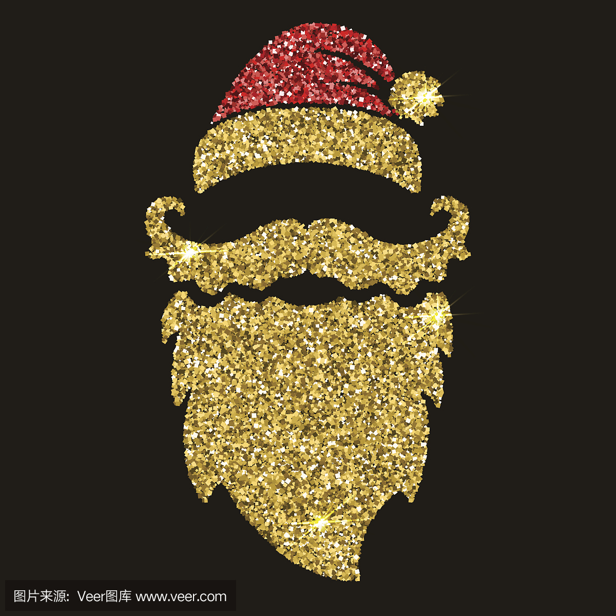 圣诞老人胡子金色的风格与闪闪发光。