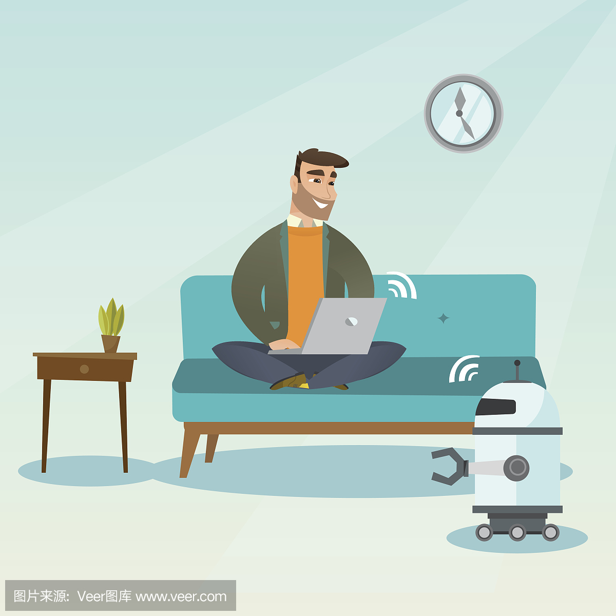 年轻的白人工程师编程机器人