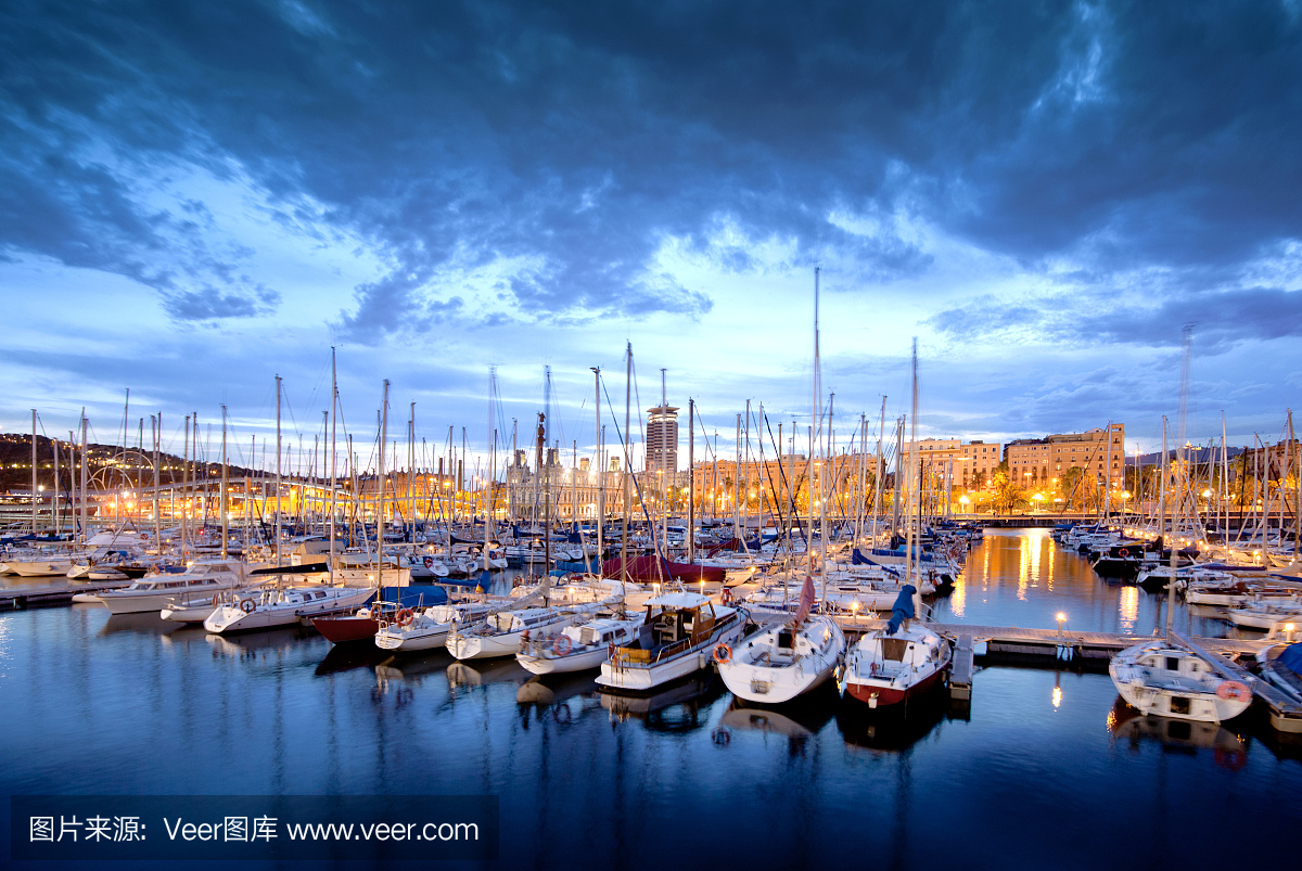 巴塞罗那港口,巴塞罗那港湾,高桅横帆船,纵帆船