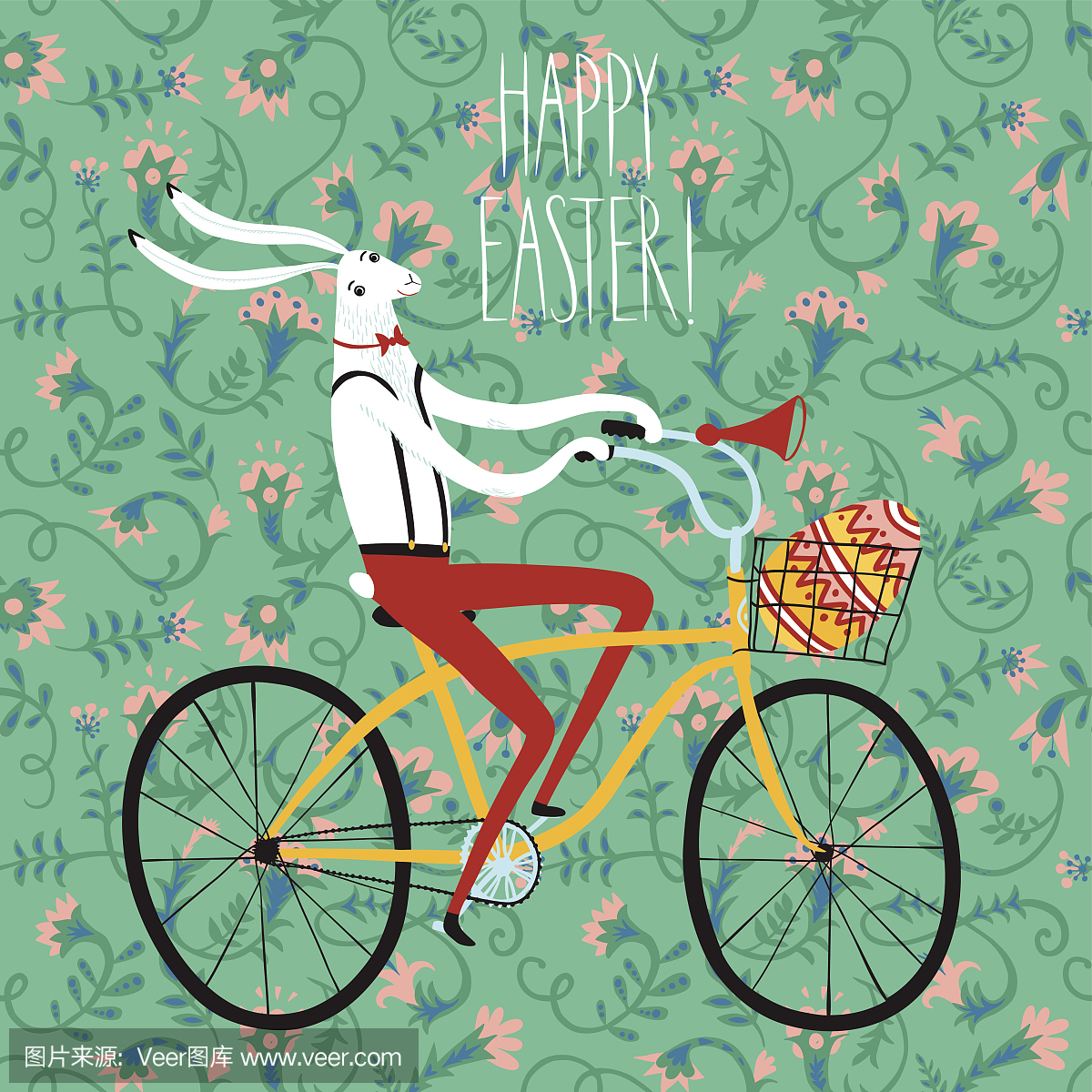 复活节兔骑自行车者插图