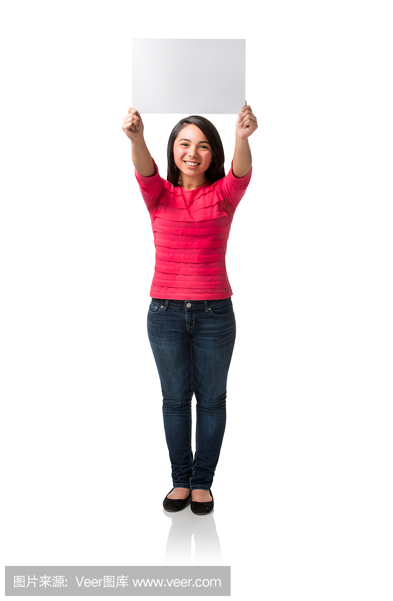 墨西哥微笑女孩拿着标语牌的肖像