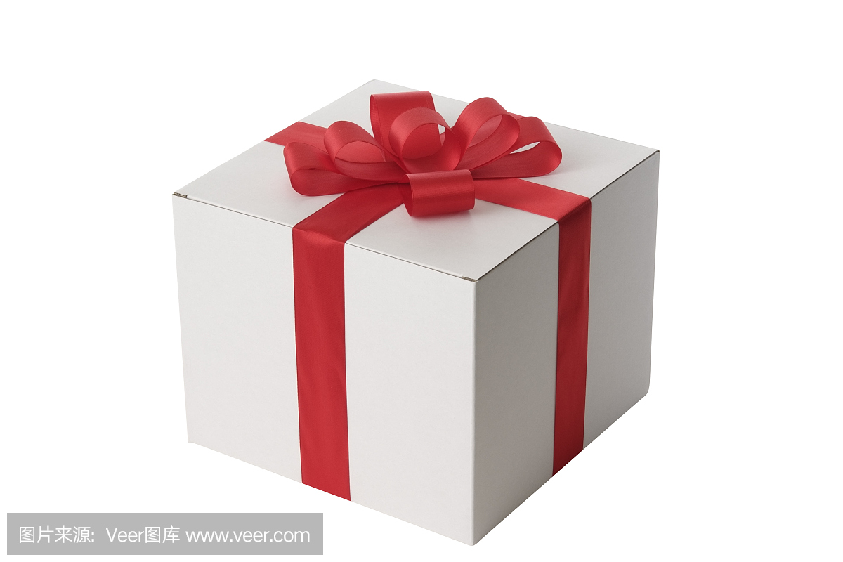 白色空白礼物盒绑与红丝带蝴蝶结