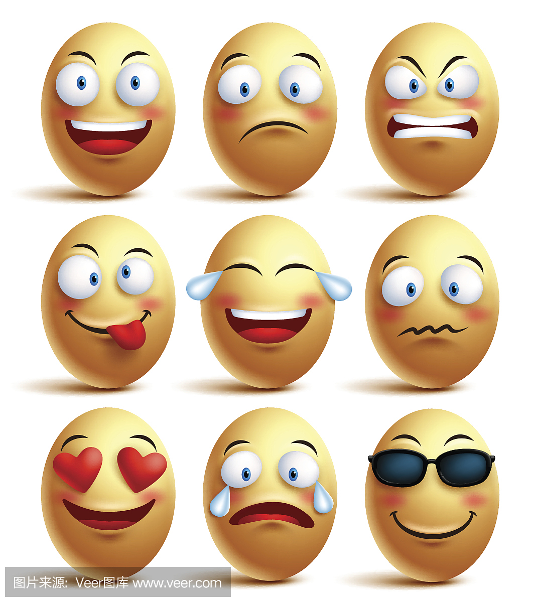 矢量蛋脸表情与情绪和表达