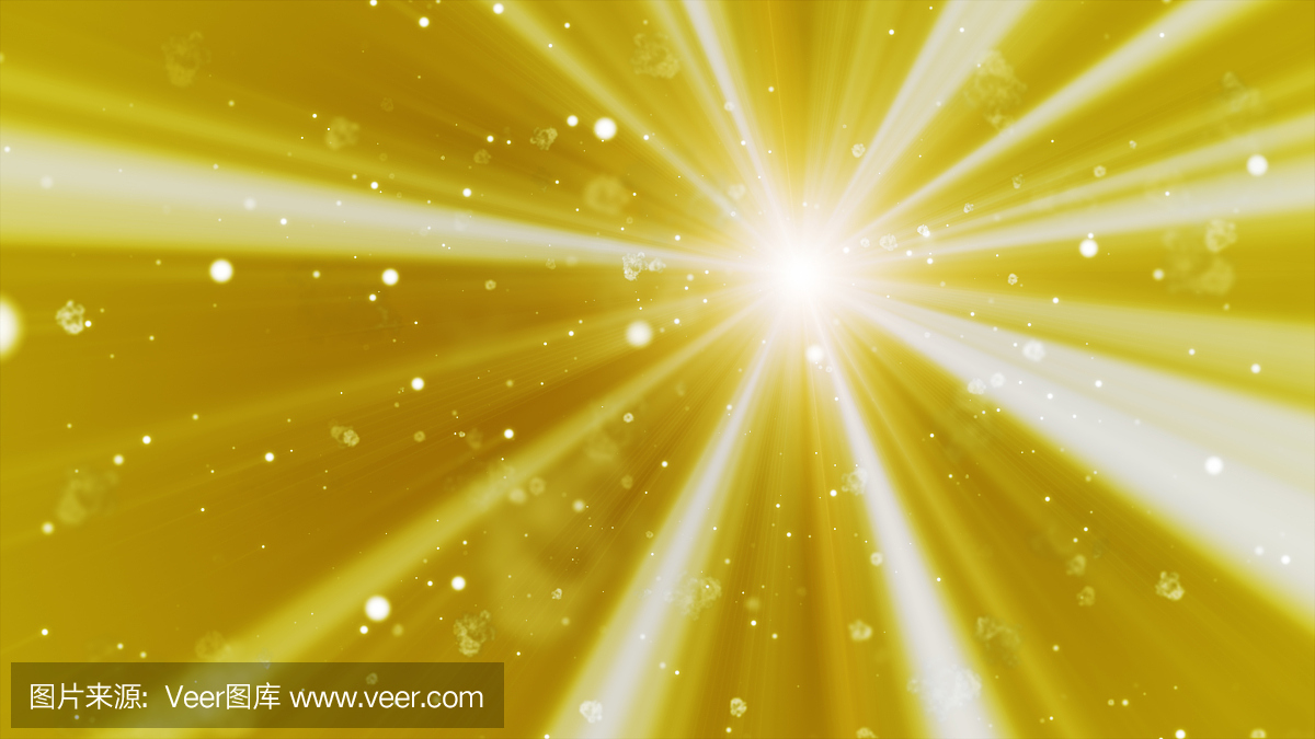 抽象背景飞光黄色或白色粒子在光束中。