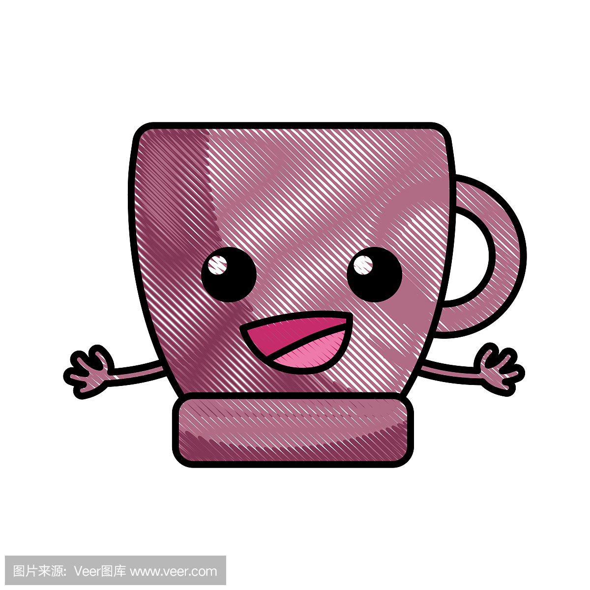 磨碎的快乐咖啡杯卡哇伊用胳膊