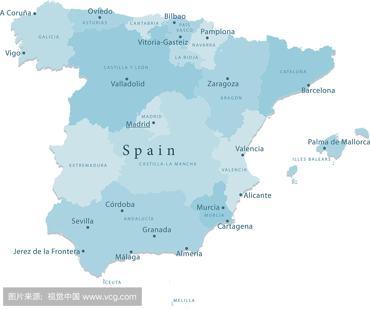 西班牙矢量地图隔离区域