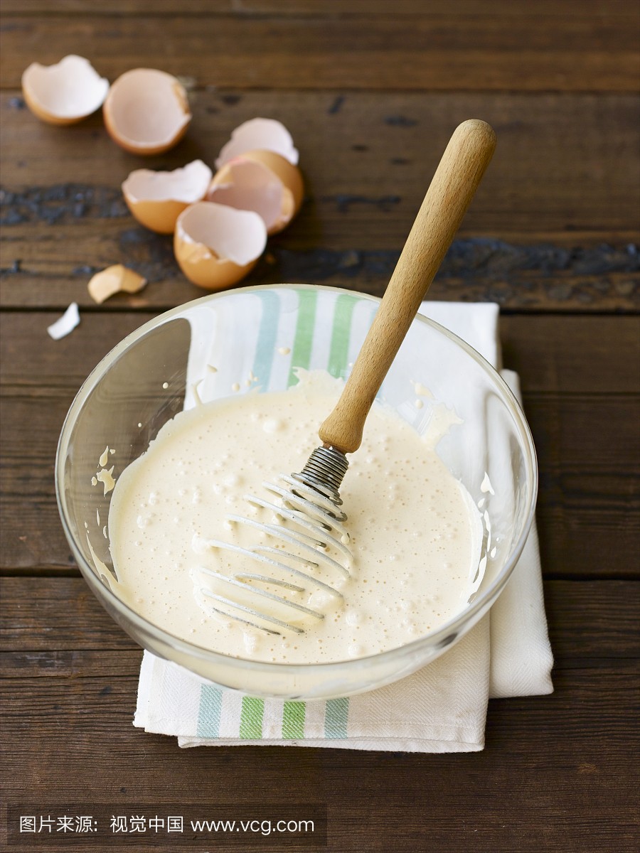 Beating egg yolks with sugar until pale and crea