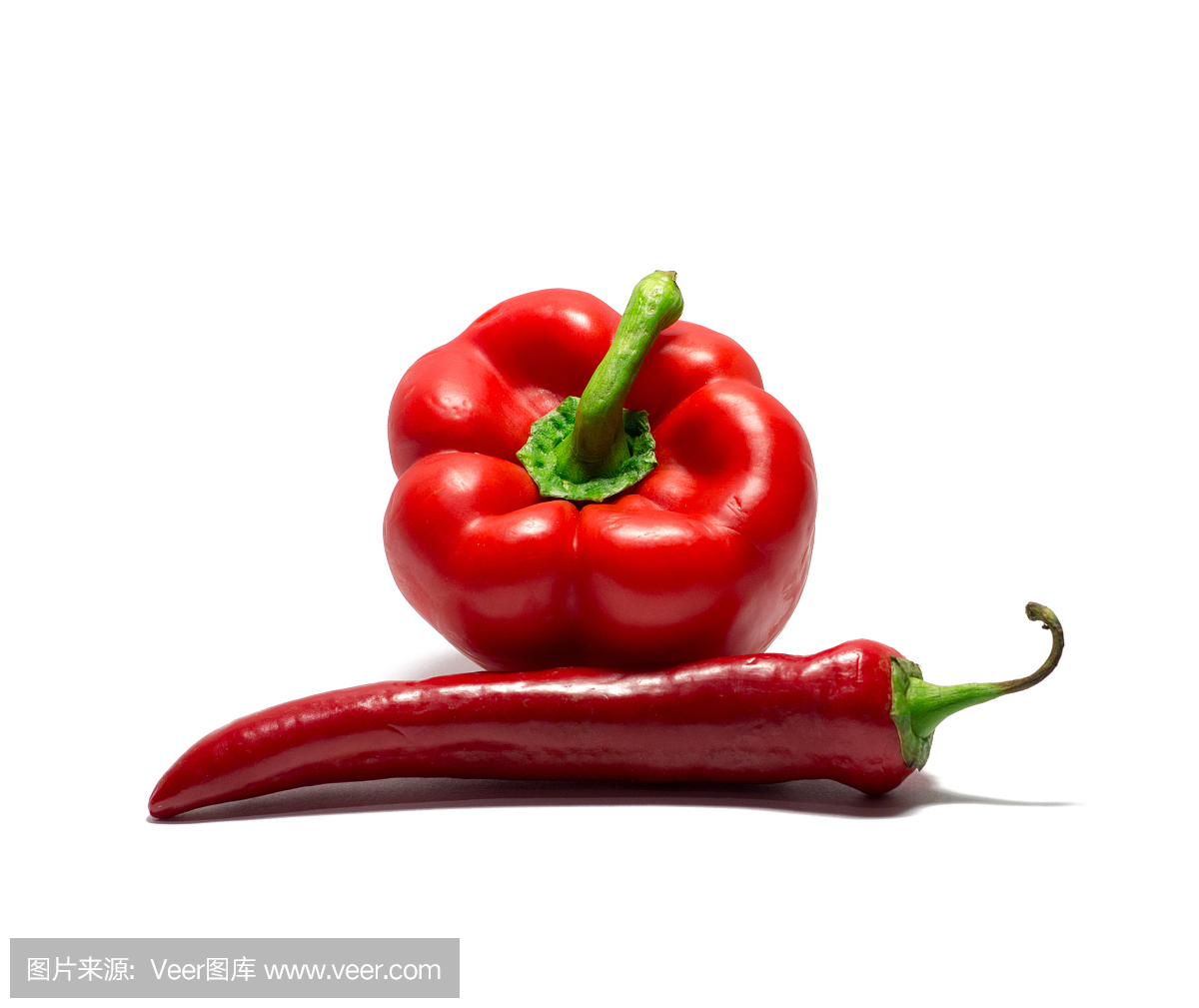 bell pepper and chili pepper isolated on white. 