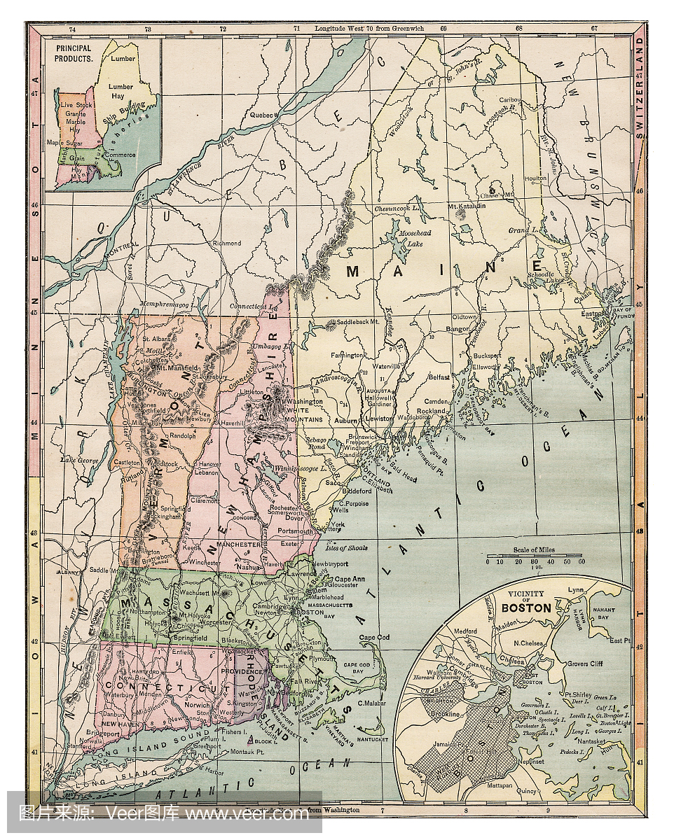 1889年新英格兰地图