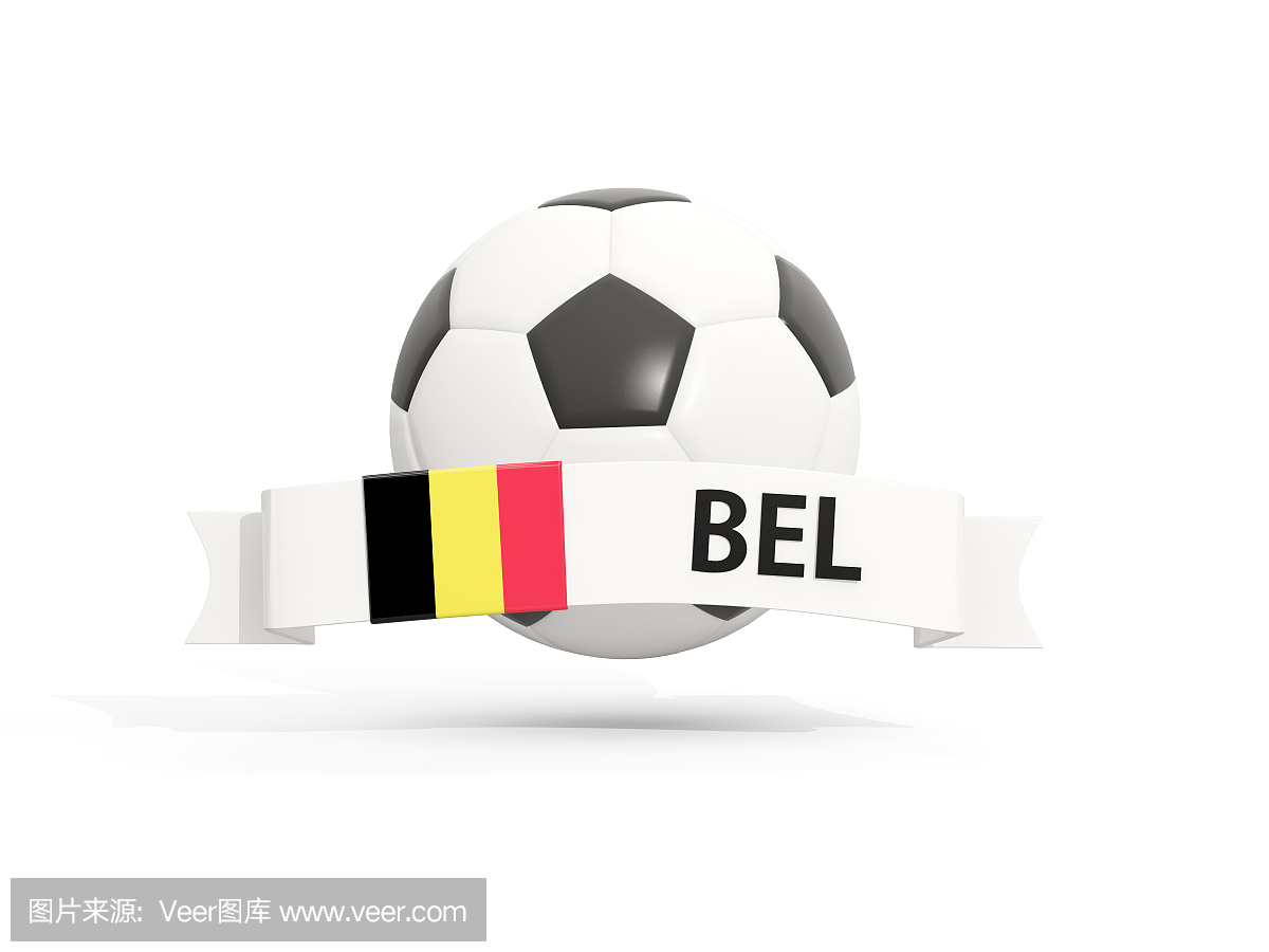 比利时国旗,足球与横幅和国家代码