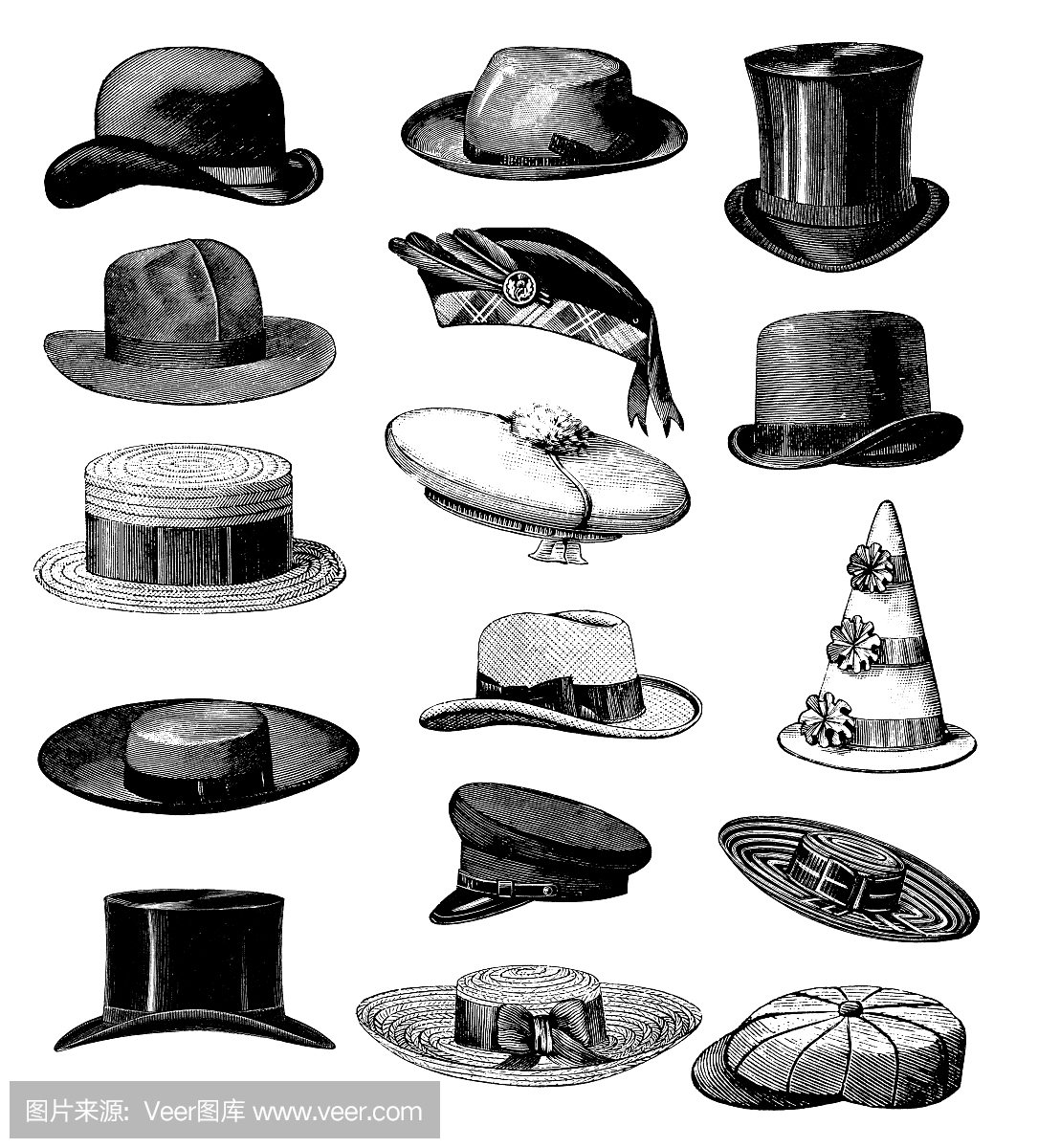 收藏老式时尚复古男性经典帽子所有类型