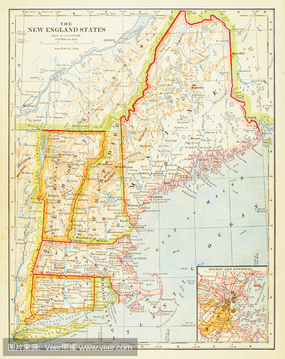 1883年新英格兰州地图