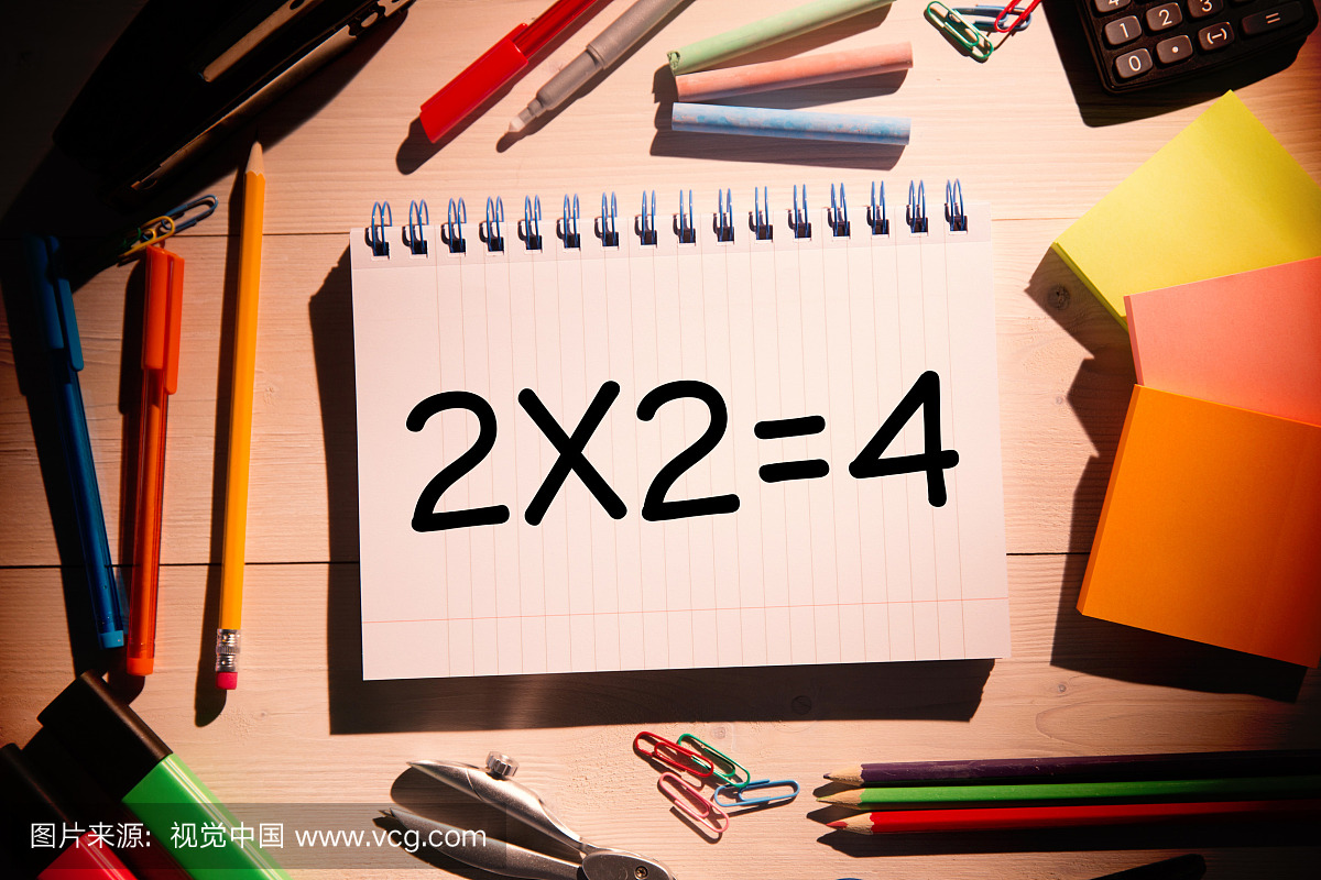 Two by two on notepad against students desk