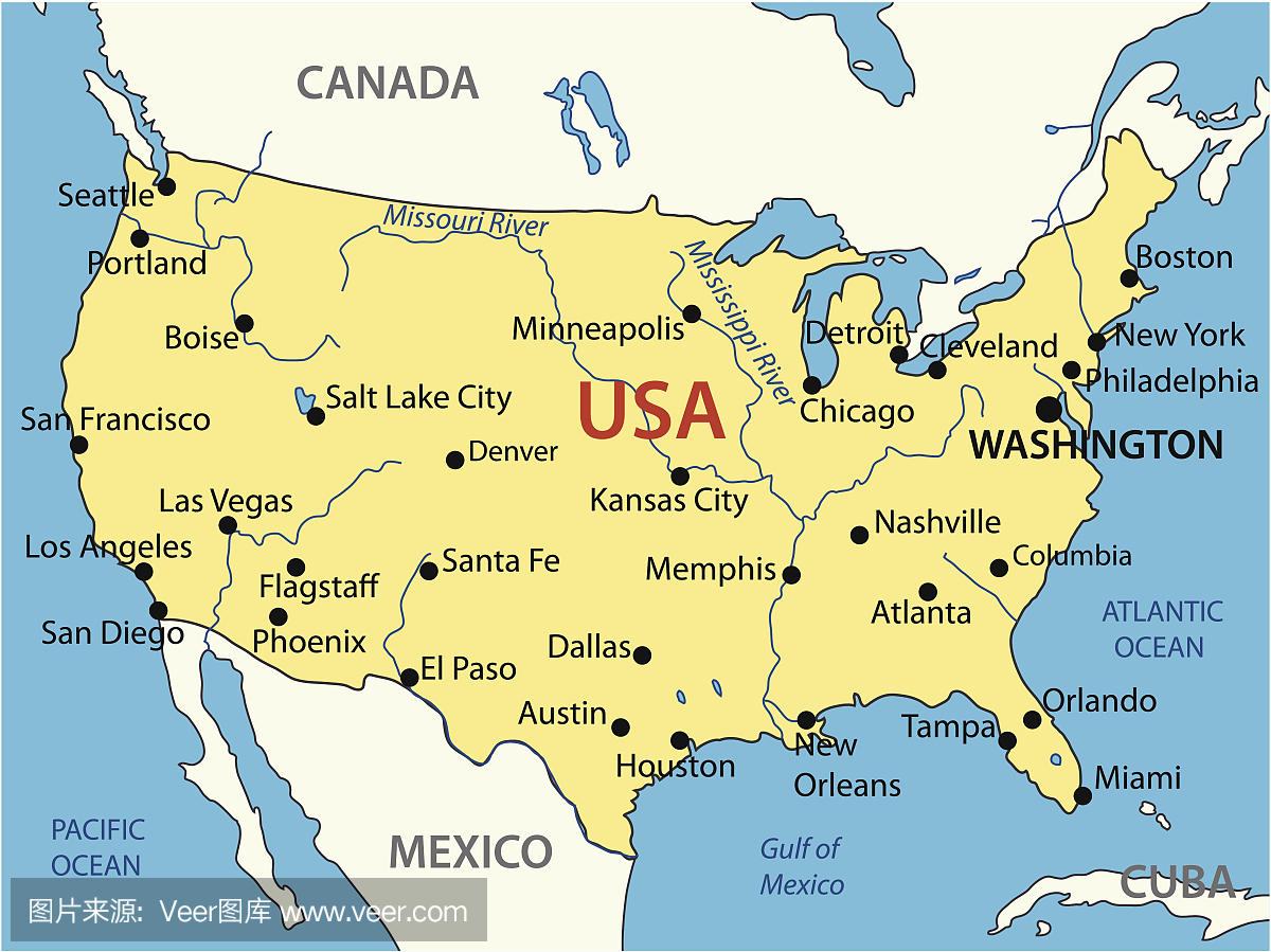 美国 - 矢量地图