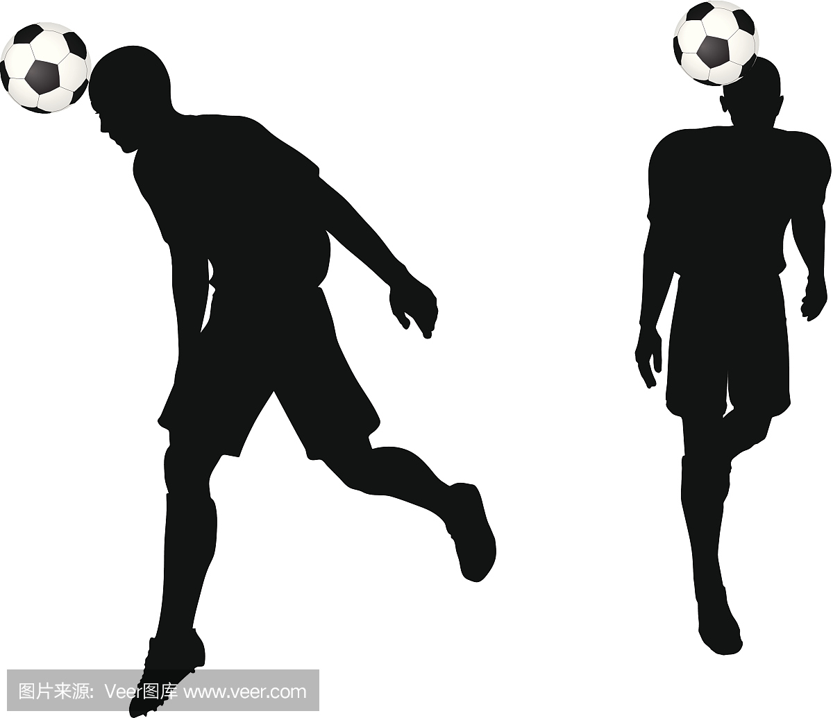 姿势的足球运动员轮廓在头部打击位置
