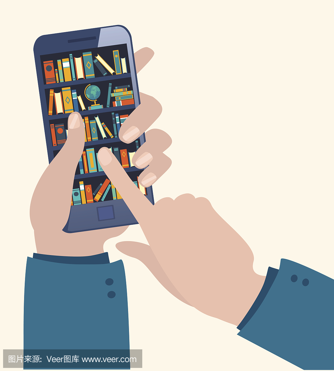 在线移动图书馆创意现代设计网络等距概念。