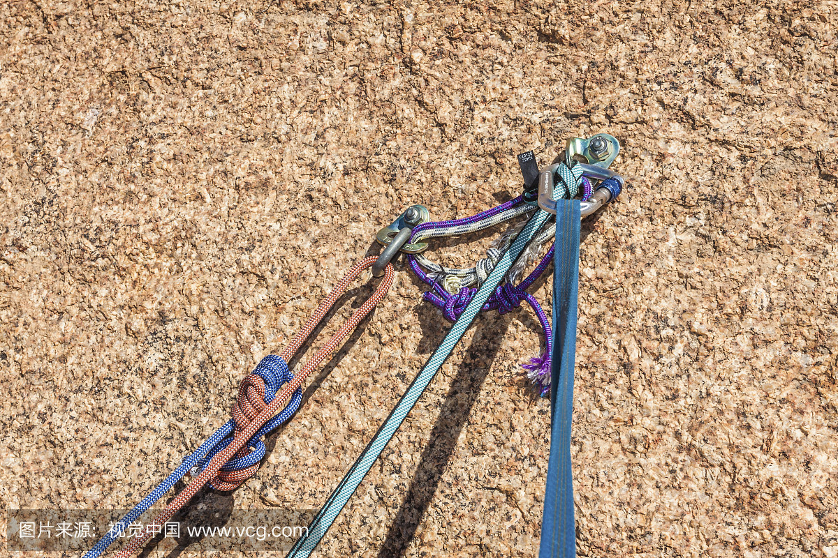 Belay安全点在攀岩花岗岩Spitzkoppe地区,纳米