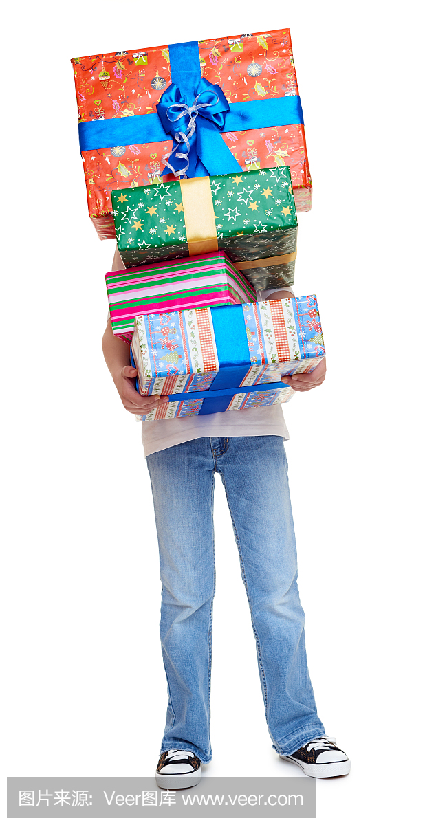 男孩与礼物盒 - 假日对象概念在白色