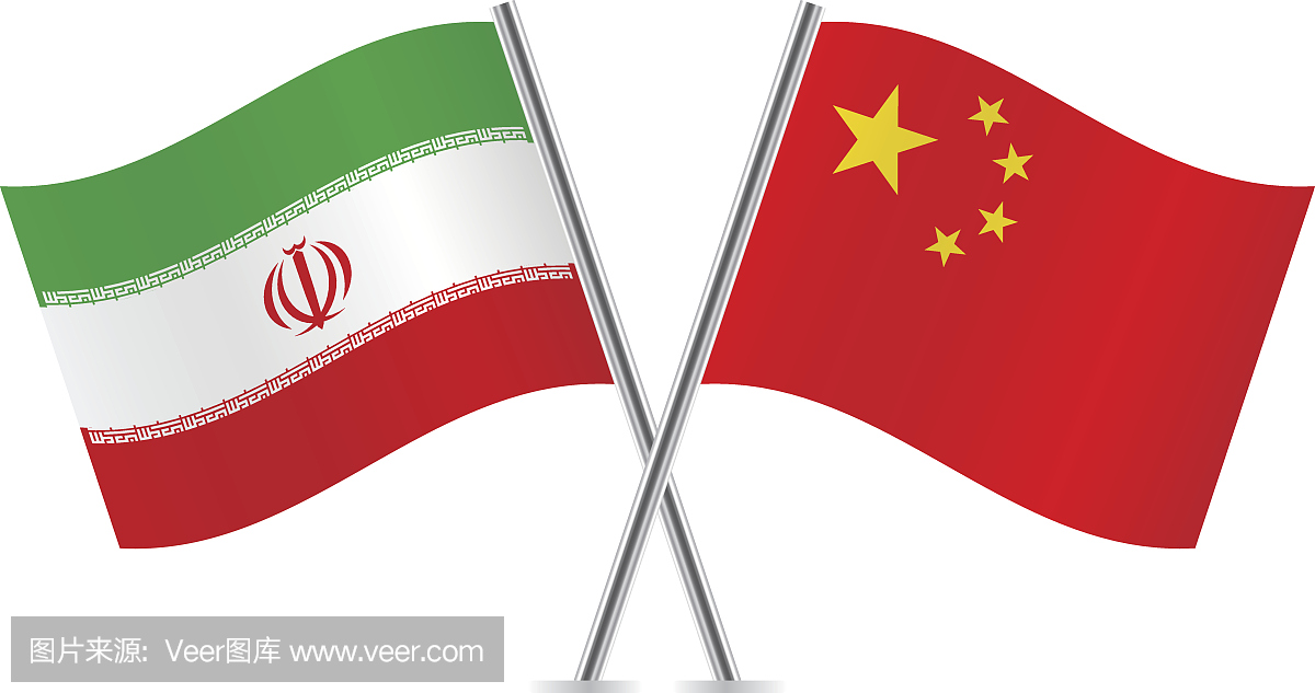 伊朗和中国国旗。向量。