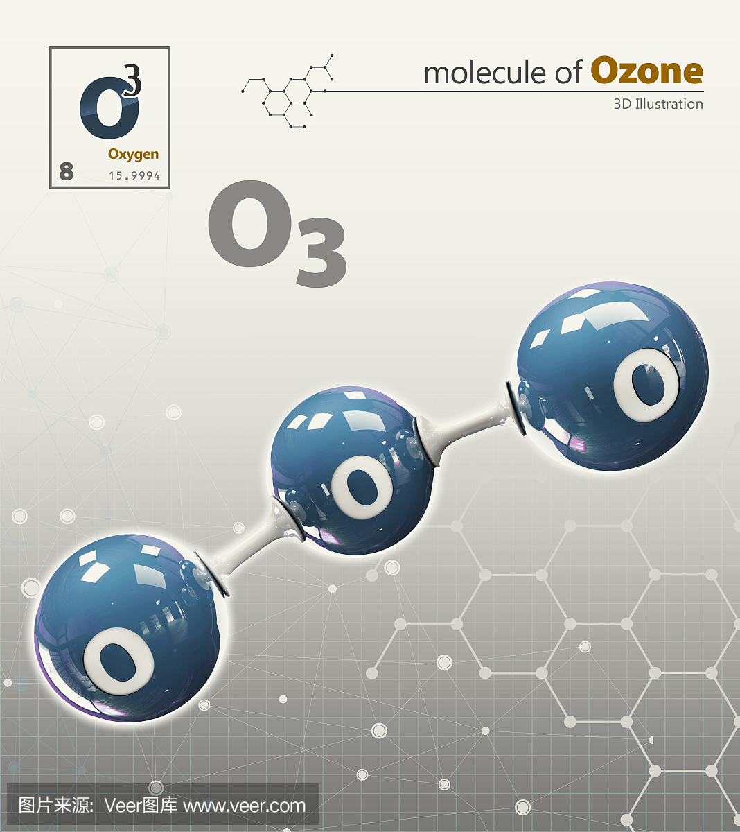 氧分子图示孤立的灰色背景