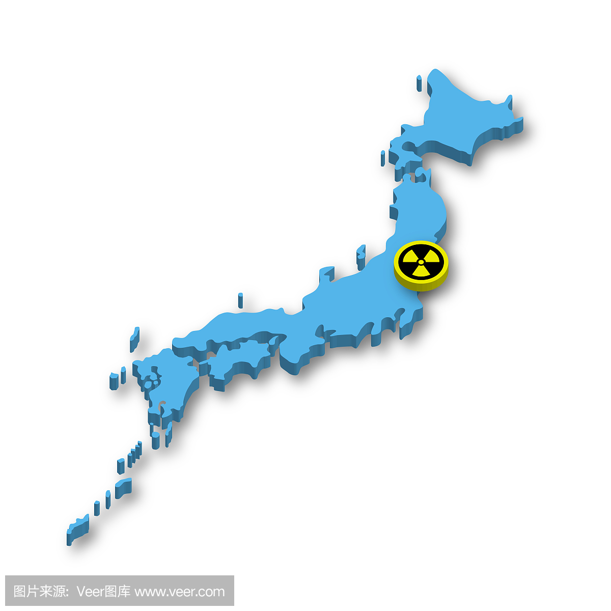 日本的3D地图与福岛的辐射按钮