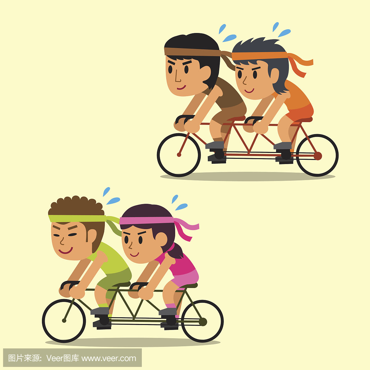 卡通运动员骑双人自行车